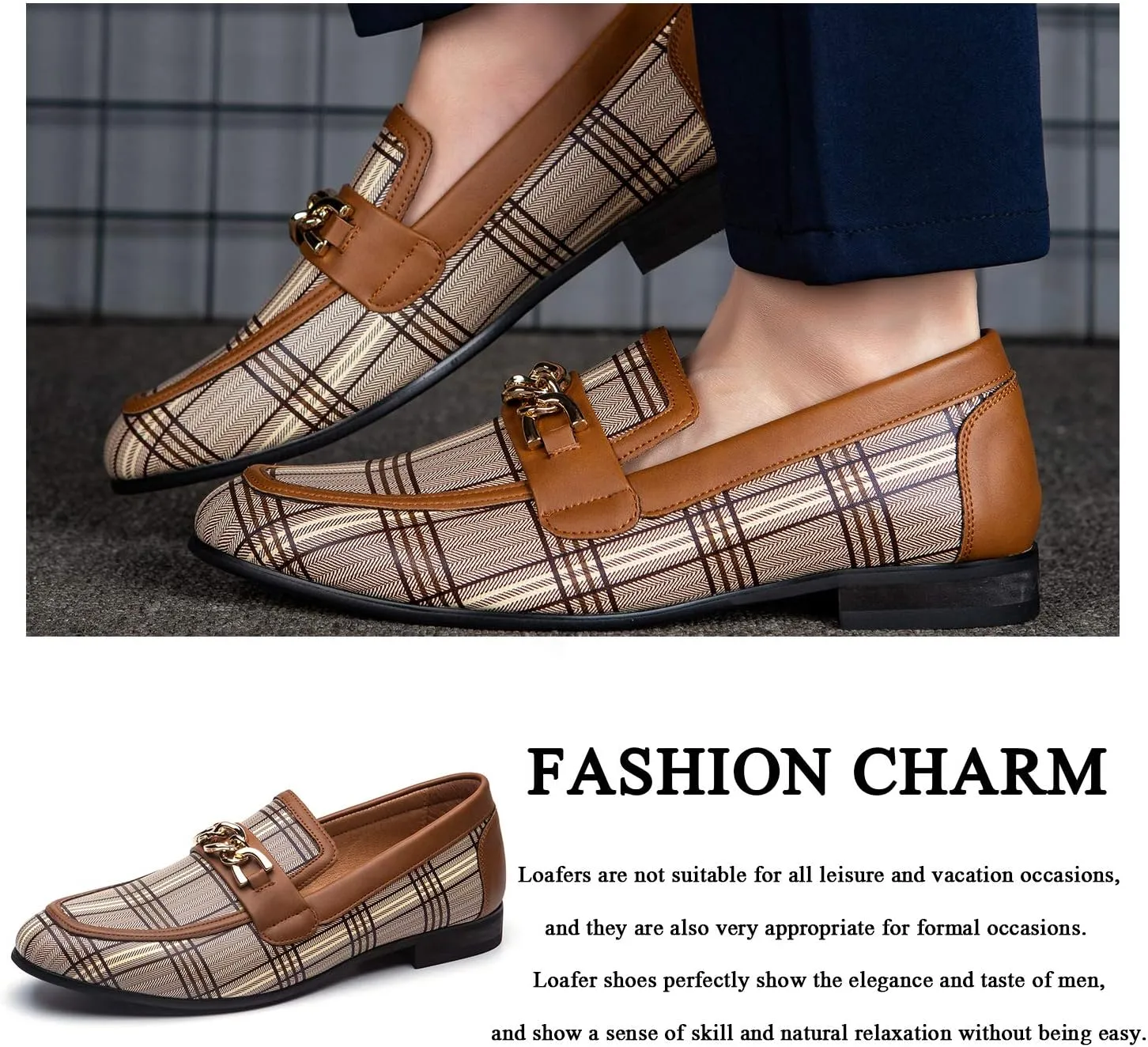 JITAI Mens Leather Shoes Pattern Printing Men's Dress Loafer Shoes Slip-on Casual Loafer Smoking Slipper