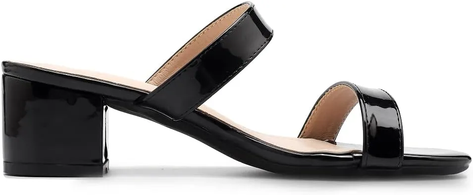 kkdom Round Toe Chunky Heels Sandals-Clear Nude Black Short Heels Two Strap Leather Mule Sandals Slip On Block Heels for Party Dating Daily Work