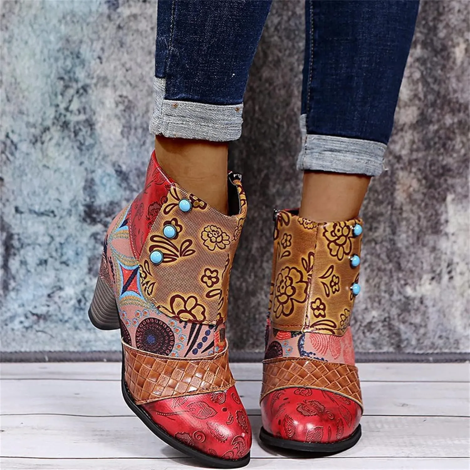 Lausiuoe Ankle Boots For Women Dressy Chunky Heel Slip on Pointed Toe Booties Wide Width Side Zipper Western Short Boots