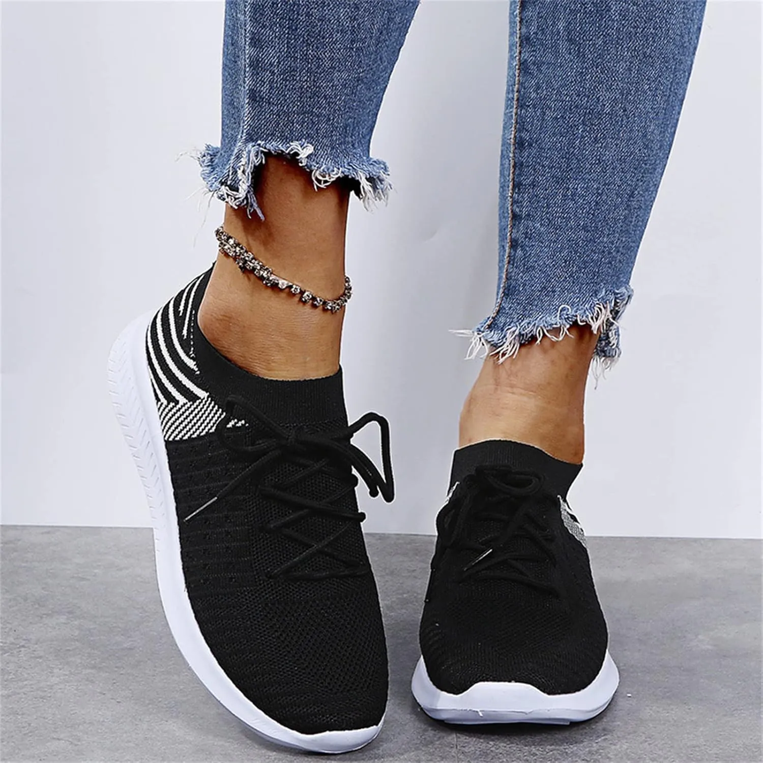 Lausiuoe Sneakers For Women Walking Shoes Comfortable Fashion Lightweight Casual Mesh Slip On Sneakers for Running Gym