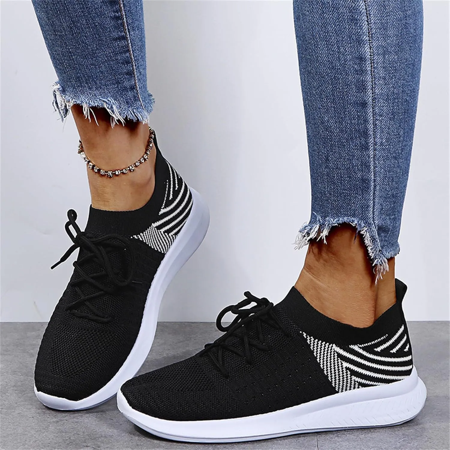 Lausiuoe Sneakers For Women Walking Shoes Comfortable Fashion Lightweight Casual Mesh Slip On Sneakers for Running Gym