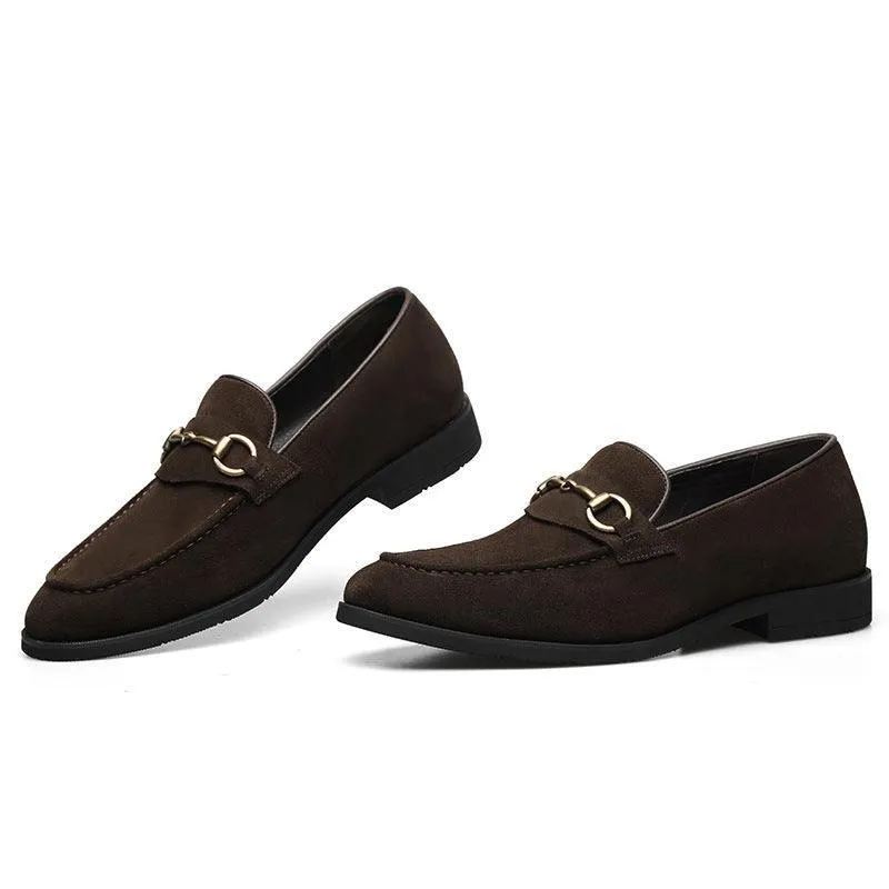 Men’s Formal Leather Shoes - Frosted Pointed Toe, Low Cut