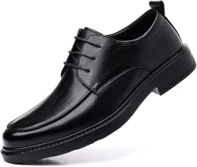 Men's Genuine Leather Oxford Shoes - Retro Pointed Toe Chunky Heel Non-Slip Business Dress Shoes for Formal Occasions