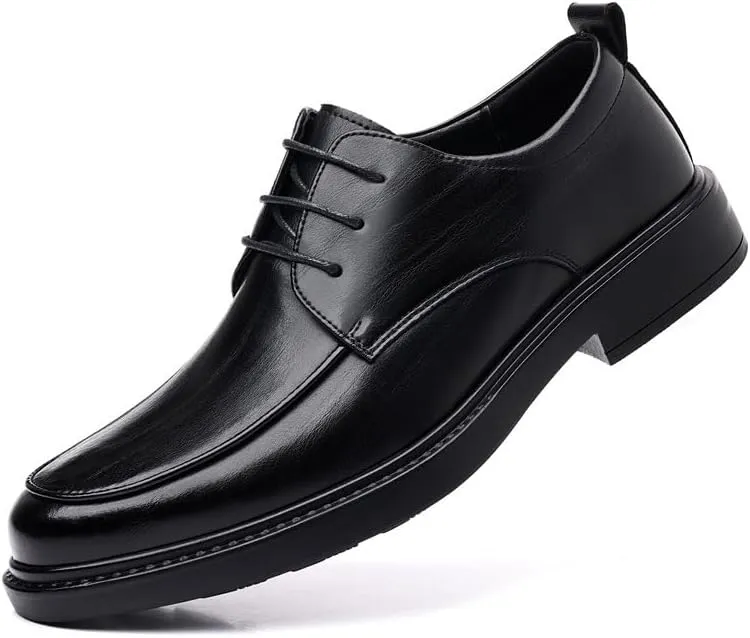 Men's Genuine Leather Oxford Shoes - Retro Pointed Toe Chunky Heel Non-Slip Business Dress Shoes for Formal Occasions