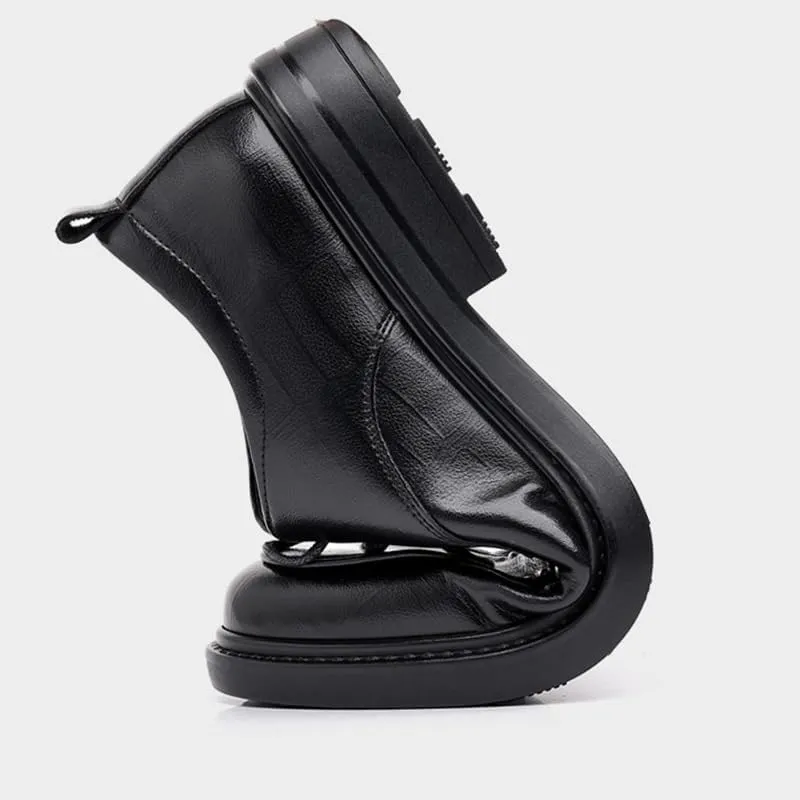 Men's Genuine Leather Oxford Shoes - Retro Pointed Toe Chunky Heel Non-Slip Business Dress Shoes for Formal Occasions