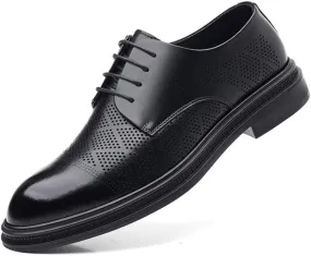 Men's Leather Oxford Fashion Perforated Prom Business Pointed Toe Dress Shoes Classic Lace-up Formal Tuxedo Derby Shoes for Men