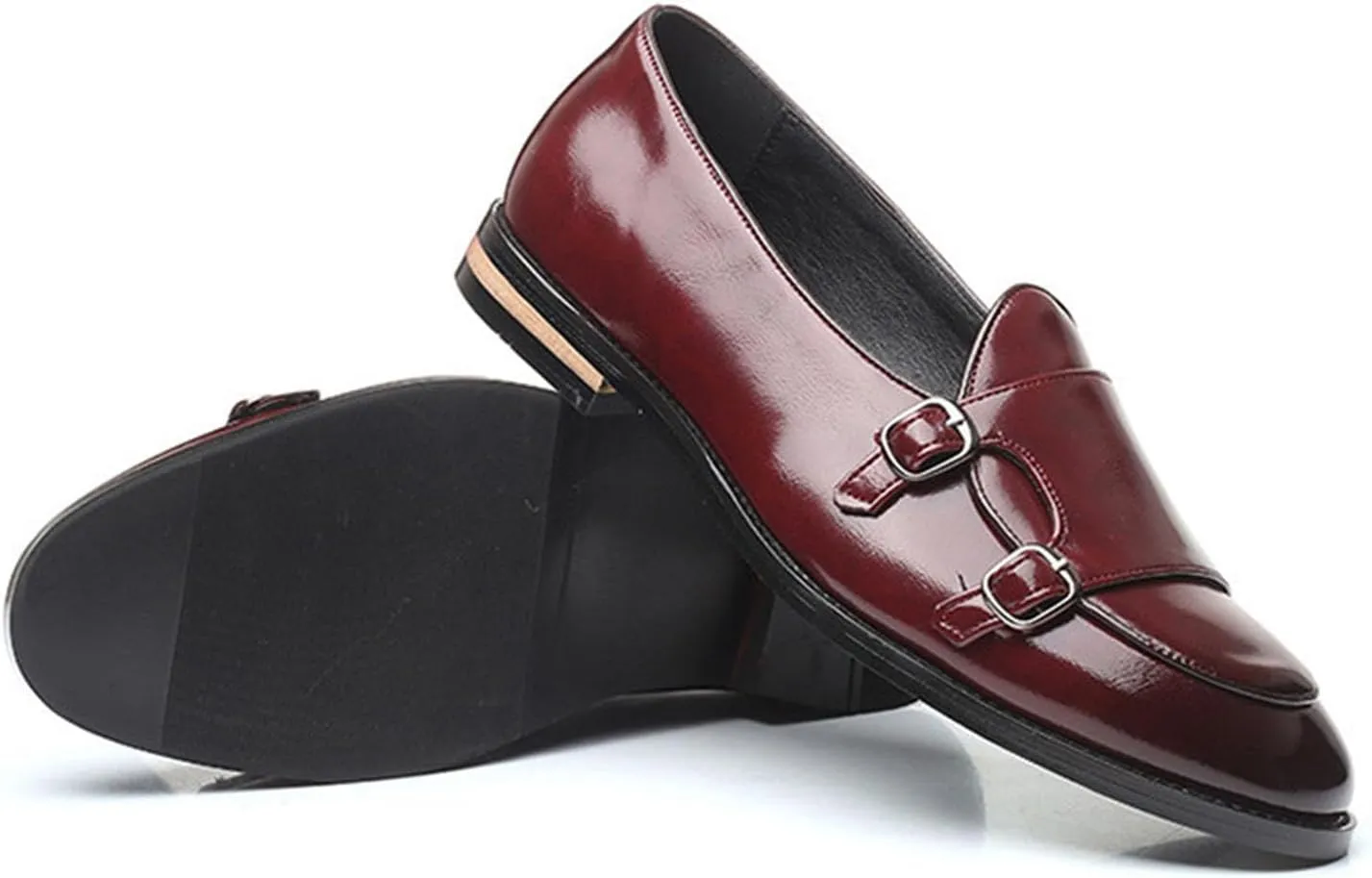 Mens Loafers Double Monk Strap Slip-On Patent Leather Shoes for Men Men's PU Leather Shoes Casual