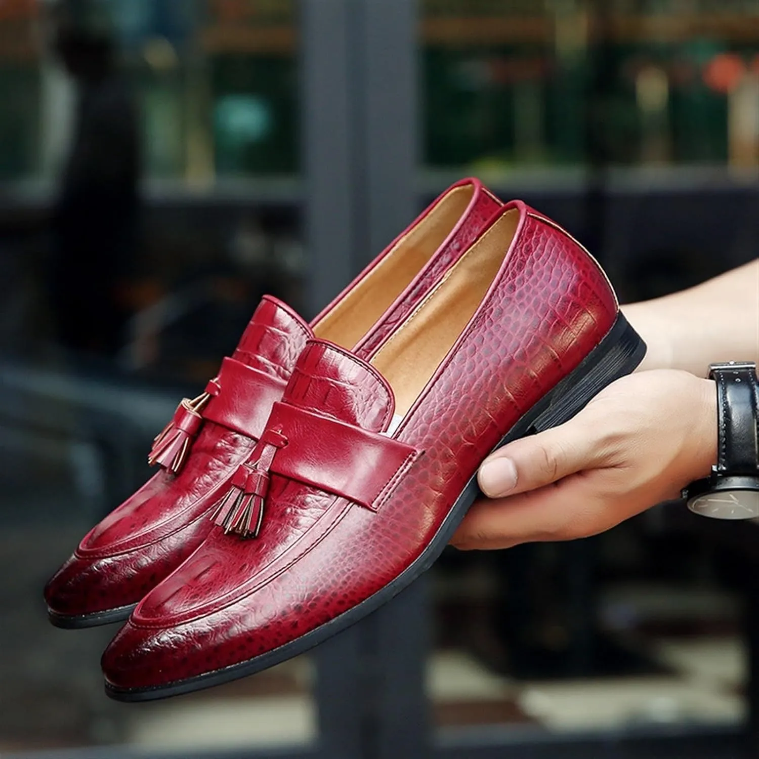 Mens Moccasins Shoe Pu Leather Solid Color Rubber Sole Slip Uniform Slip-on