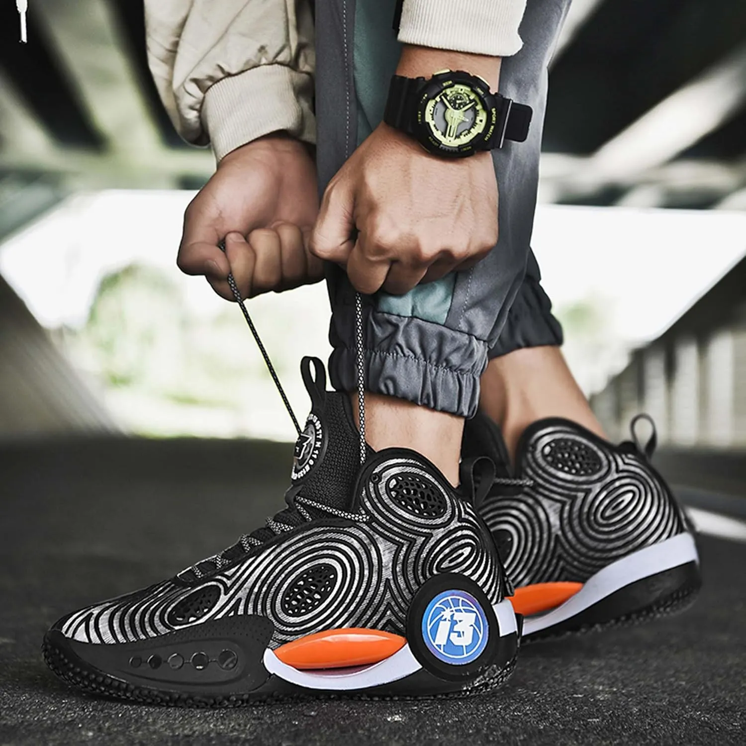 Mens Night Glow Basketball Shoes Classic Lace up High Top Casual Sports Shoes High Elastic Running Shoes Comfortable and Durable Competition Training Shoes Wide Edition Breathable Baseball Shoes