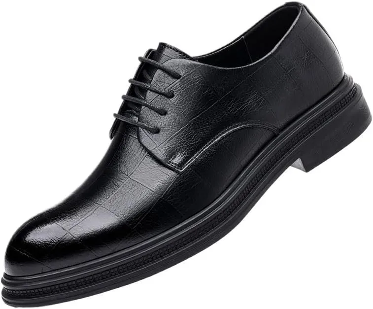 Men's Retro Pointed Toe Chunky Heel Non-Slip Oxford Dress Shoes - Genuine Leather Business Footwear for Men
