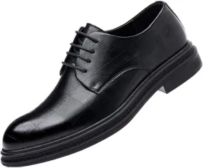 Men's Retro Pointed Toe Chunky Heel Non-Slip Oxford Dress Shoes - Genuine Leather Business Footwear for Men