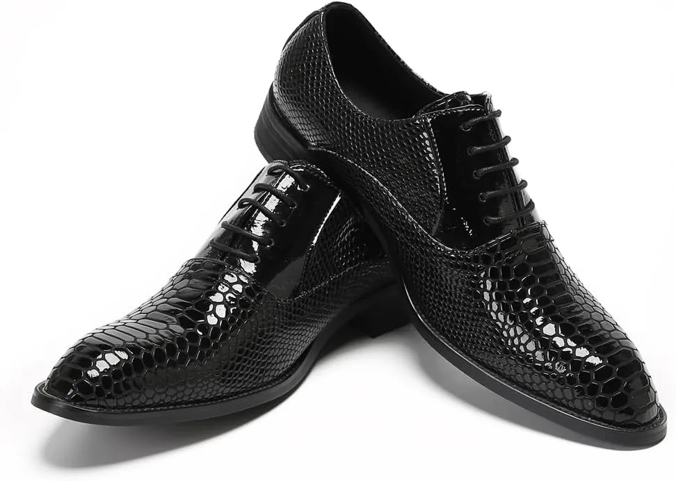 Men's Wingtip Oxfords Patent Leather Oxford Dress Shoes Snake Pattern with Gold Studded Detail Fashion Business Tuxedo Wedding Prom Shoes