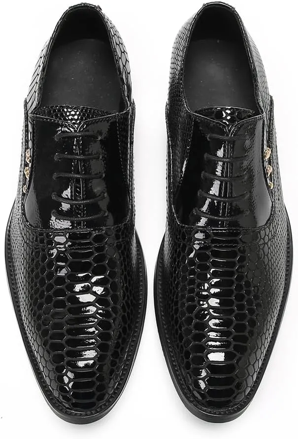 Men's Wingtip Oxfords Patent Leather Oxford Dress Shoes Snake Pattern with Gold Studded Detail Fashion Business Tuxedo Wedding Prom Shoes