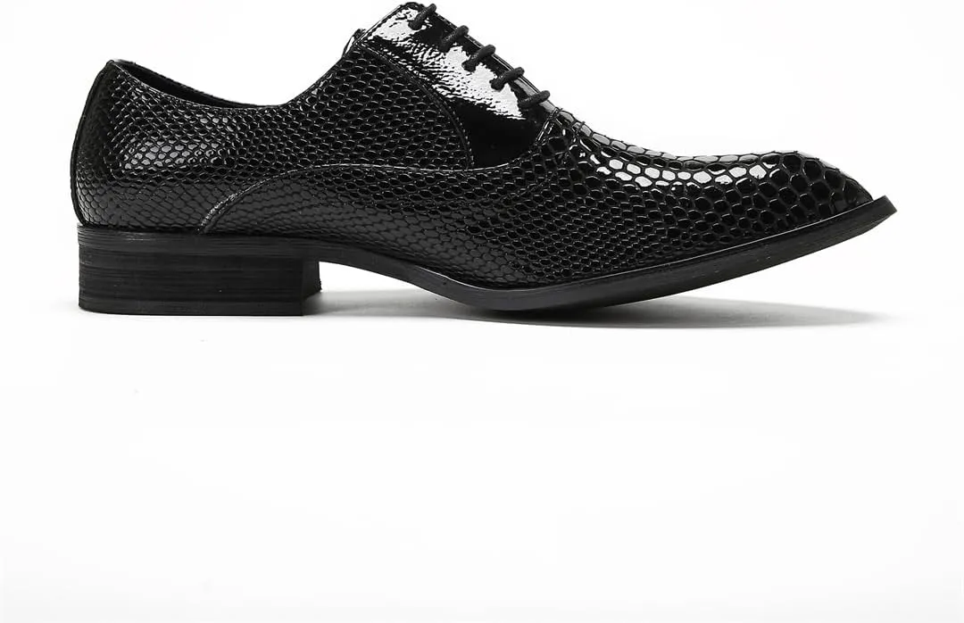 Men's Wingtip Oxfords Patent Leather Oxford Dress Shoes Snake Pattern with Gold Studded Detail Fashion Business Tuxedo Wedding Prom Shoes