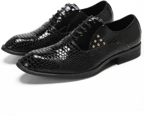 Men's Wingtip Oxfords Patent Leather Oxford Dress Shoes Snake Pattern with Gold Studded Detail Fashion Business Tuxedo Wedding Prom Shoes