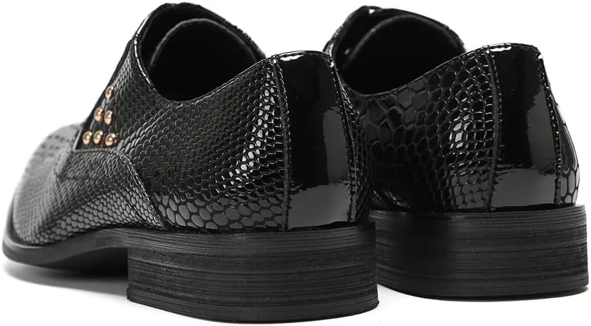 Men's Wingtip Oxfords Patent Leather Oxford Dress Shoes Snake Pattern with Gold Studded Detail Fashion Business Tuxedo Wedding Prom Shoes