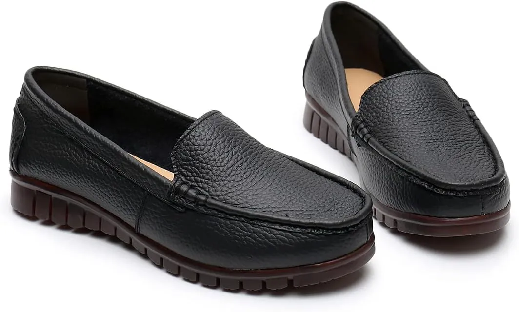Momuk Women’s Comfort Walking Flat Leather Loafers Slip on Ladies Shoes Outdoor Casual Driving Loafers