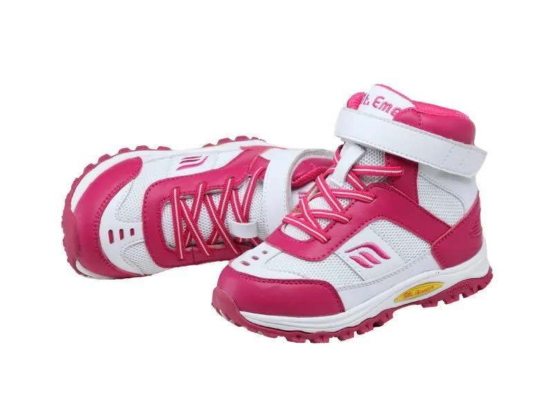 Mt. Emey 3305-5H White/Rosy Red - Children Straight Last Athletic Boots with Elastic Laces