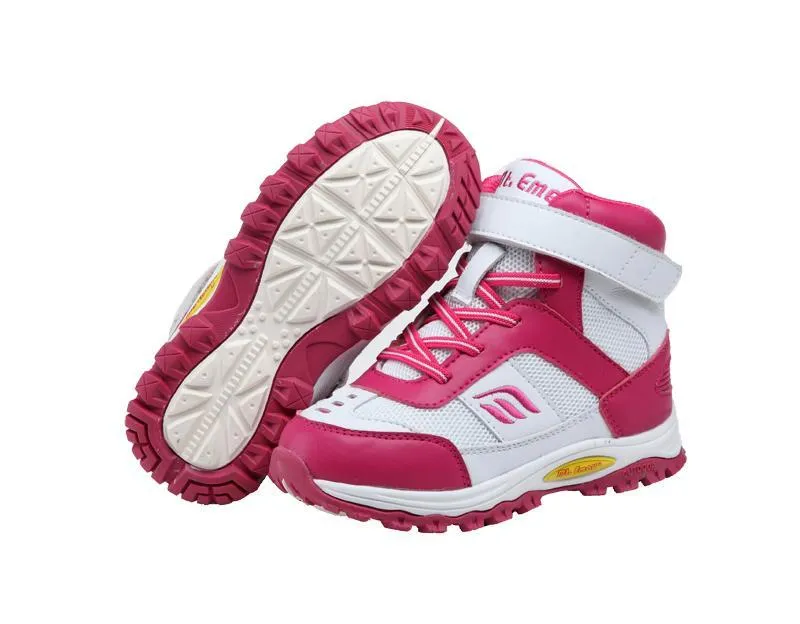 Mt. Emey 3305-5H White/Rosy Red - Children Straight Last Athletic Boots with Elastic Laces