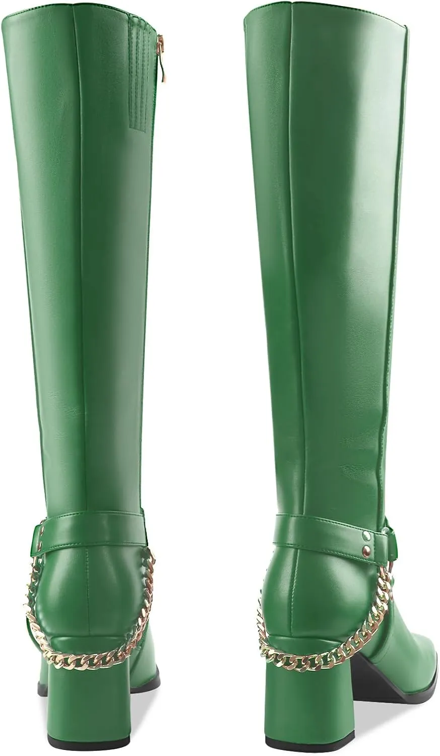 Oh Mispares Knee High Boots Slim Calf Square Toe Chunky Heel Narrow Calves Boots for Women Skinny Legs - Faux Leather Fall Winter Dress Riding Moto Tall 3 Inches Heels Boots for Girls