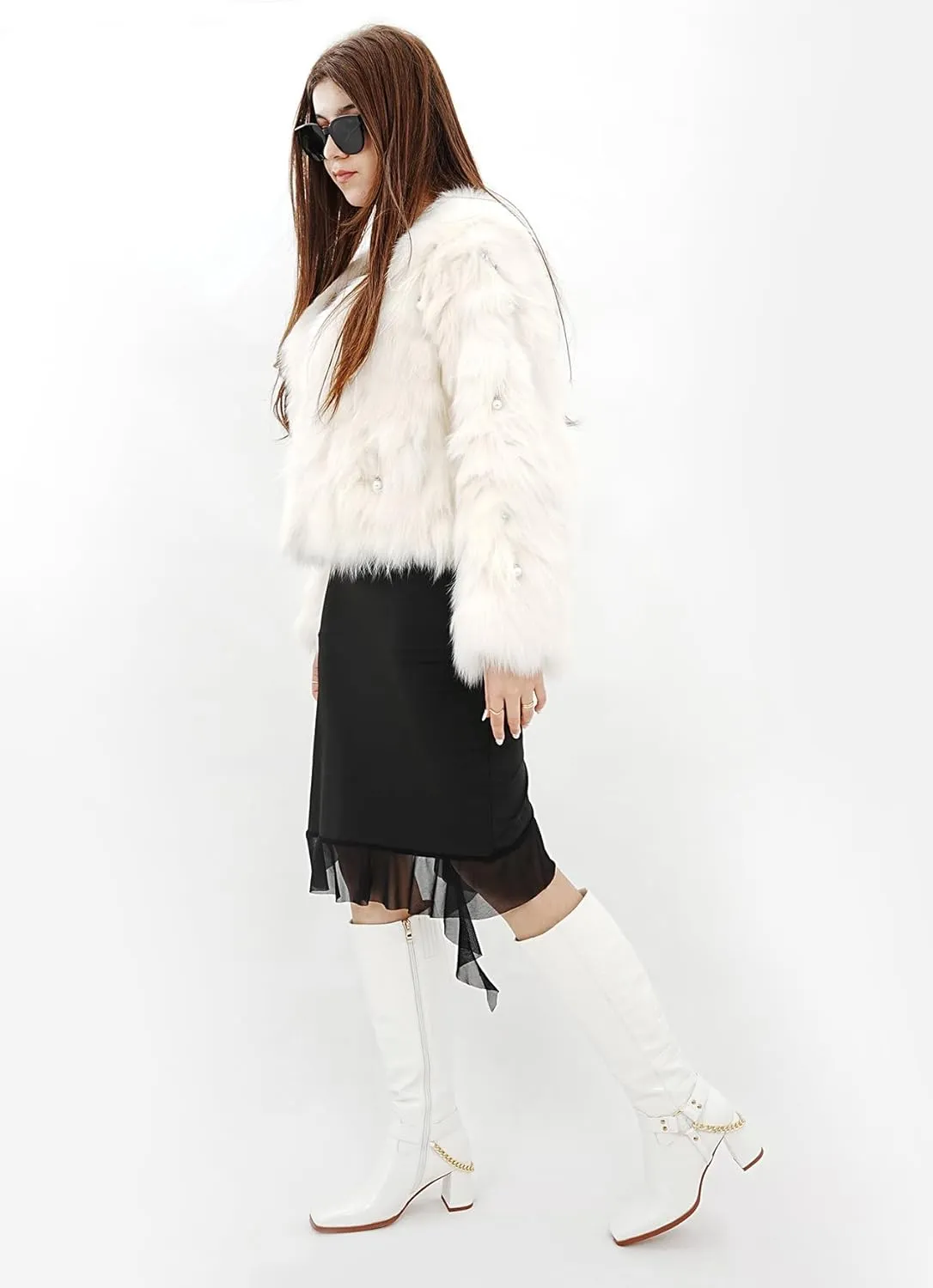 Oh Mispares Knee High Boots Slim Calf Square Toe Chunky Heel Narrow Calves Boots for Women Skinny Legs - Faux Leather Fall Winter Dress Riding Moto Tall 3 Inches Heels Boots for Girls