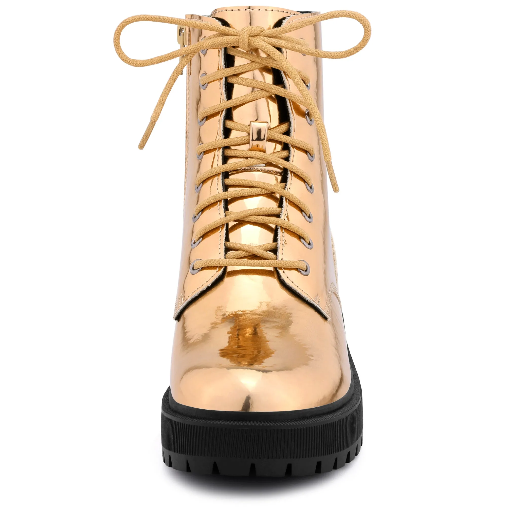 Round Toe Platform Lace Up Colorful Combat Ankle Boots