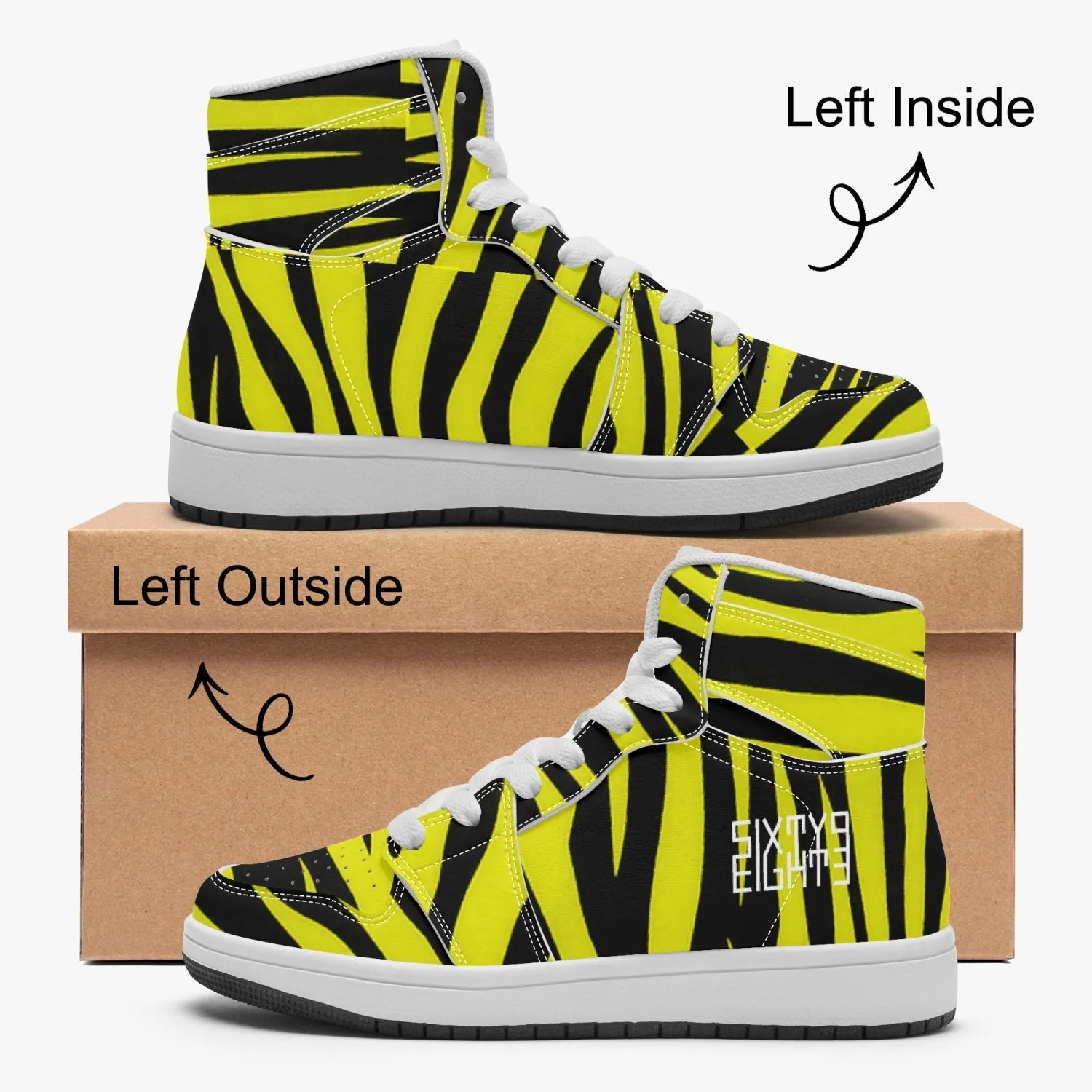 Sixty Eight 93 Logo White Zebra Black Lemonade Kids High-Top Shoes