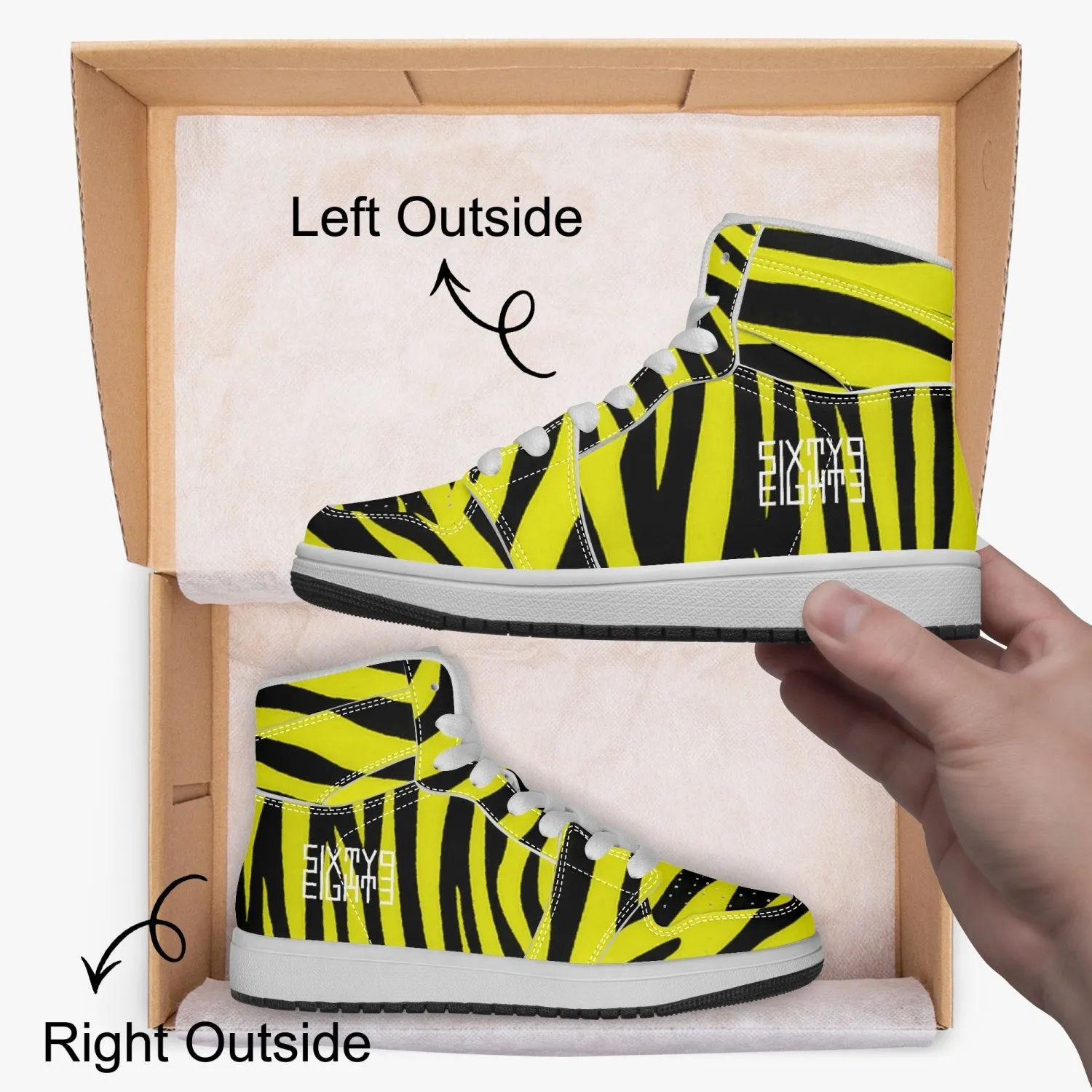 Sixty Eight 93 Logo White Zebra Black Lemonade Kids High-Top Shoes