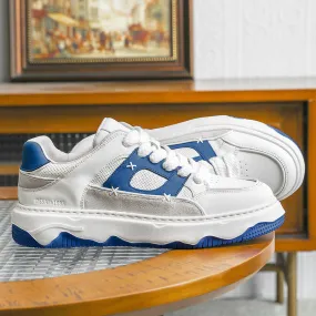 TNV Men shoes Sneakers fashion versatile real cowhide leather Coloful shoes Hand Stitching White Blue Breathable Comfortable Light DS3376