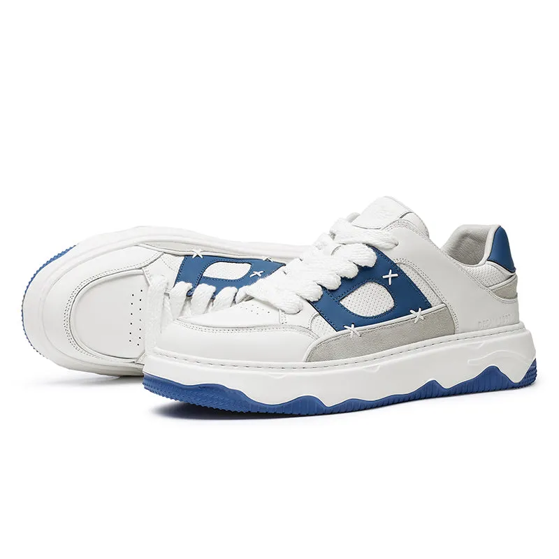 TNV Men shoes Sneakers fashion versatile real cowhide leather Coloful shoes Hand Stitching White Blue Breathable Comfortable Light DS3376