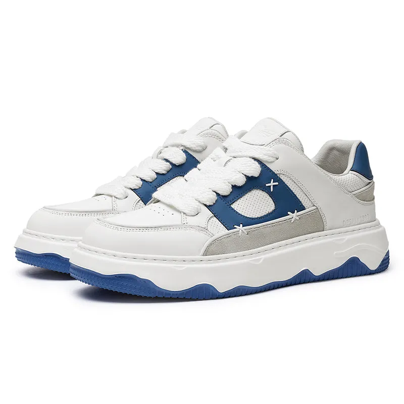 TNV Men shoes Sneakers fashion versatile real cowhide leather Coloful shoes Hand Stitching White Blue Breathable Comfortable Light DS3376