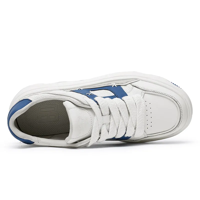 TNV Men shoes Sneakers fashion versatile real cowhide leather Coloful shoes Hand Stitching White Blue Breathable Comfortable Light DS3376