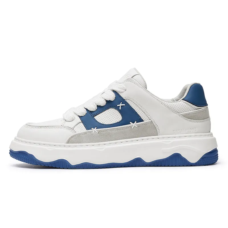 TNV Men shoes Sneakers fashion versatile real cowhide leather Coloful shoes Hand Stitching White Blue Breathable Comfortable Light DS3376