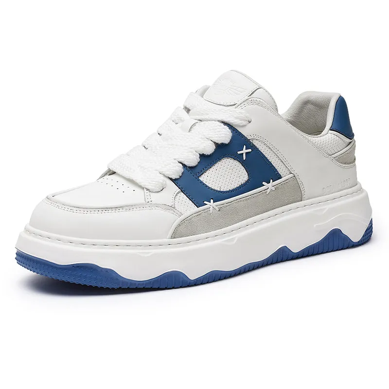TNV Men shoes Sneakers fashion versatile real cowhide leather Coloful shoes Hand Stitching White Blue Breathable Comfortable Light DS3376