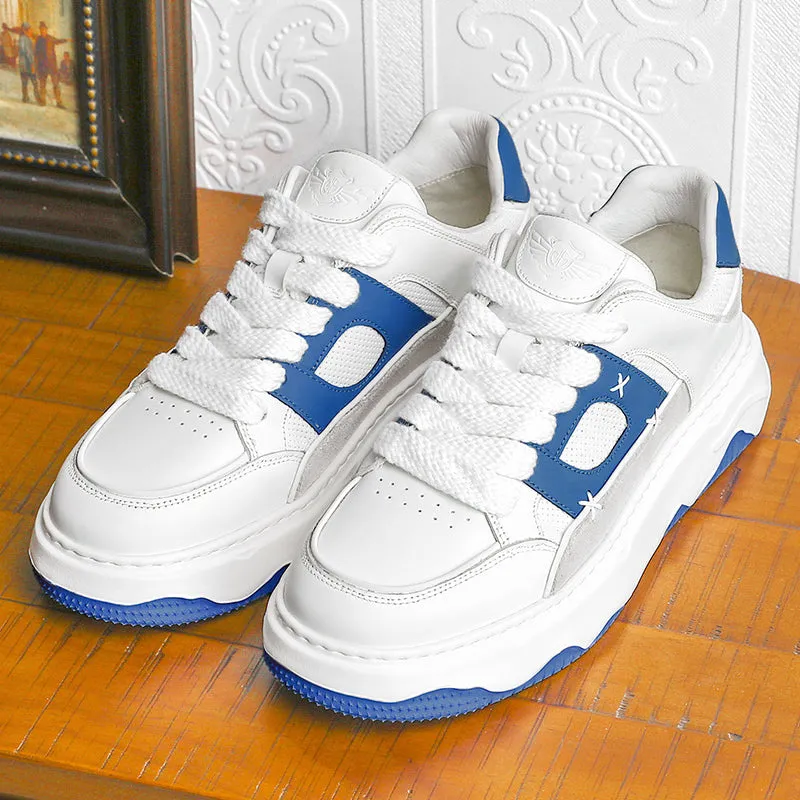 TNV Men shoes Sneakers fashion versatile real cowhide leather Coloful shoes Hand Stitching White Blue Breathable Comfortable Light DS3376