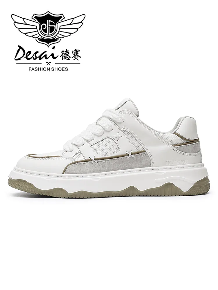 TNV Men shoes Sneakers fashion versatile real cowhide leather Coloful shoes Hand Stitching White Blue Breathable Comfortable Light DS3376