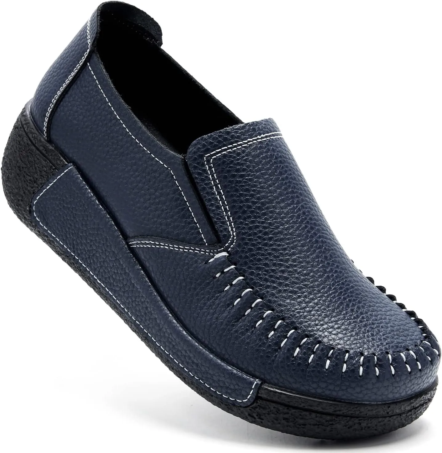 UZB Women's Slip On Loafer Leather Comfort Casual Platform Shoes