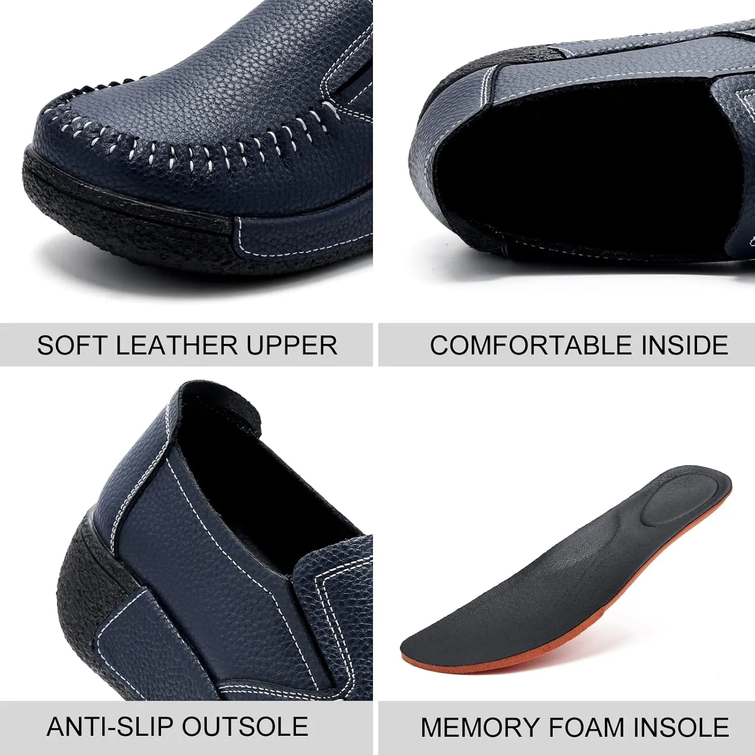 UZB Women's Slip On Loafer Leather Comfort Casual Platform Shoes