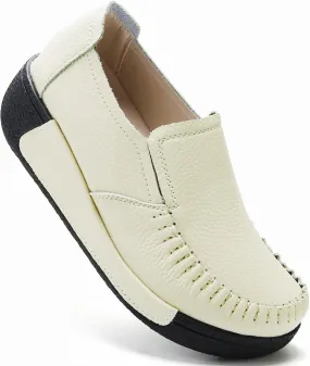 UZB Women's Slip On Loafer Leather Comfort Casual Platform Shoes