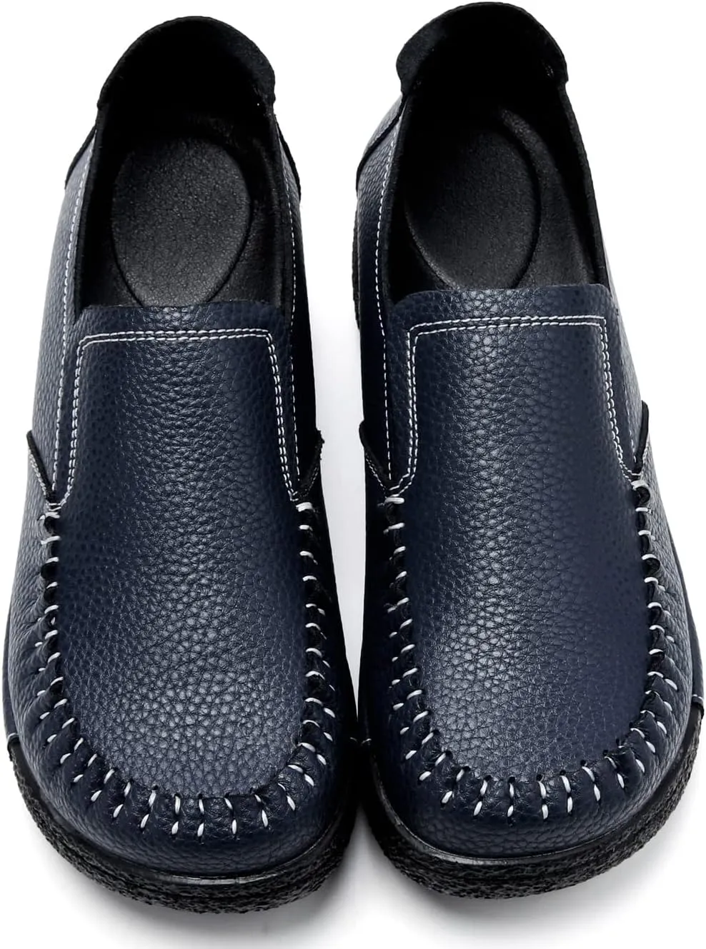 UZB Women's Slip On Loafer Leather Comfort Casual Platform Shoes