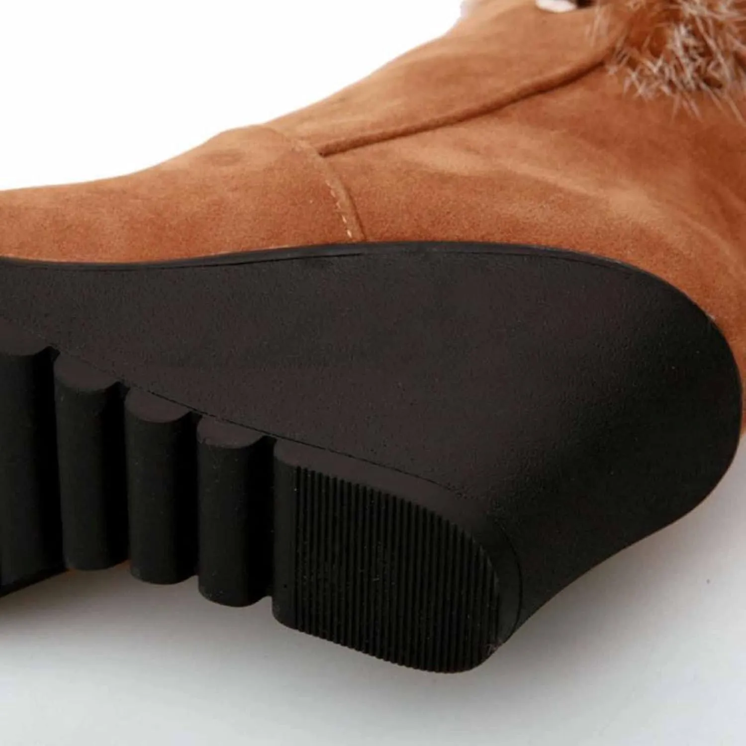 White Cowgirl Boots Comfortable Velvet Wedge Boots Round Toe Suede Lug Sole Thigh High Boots Mid-Calf Boots