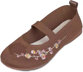 Women's Embroidered Mesh Ballet Comfortable Casual Mary Jane Shoes for Walking Daily Outfits