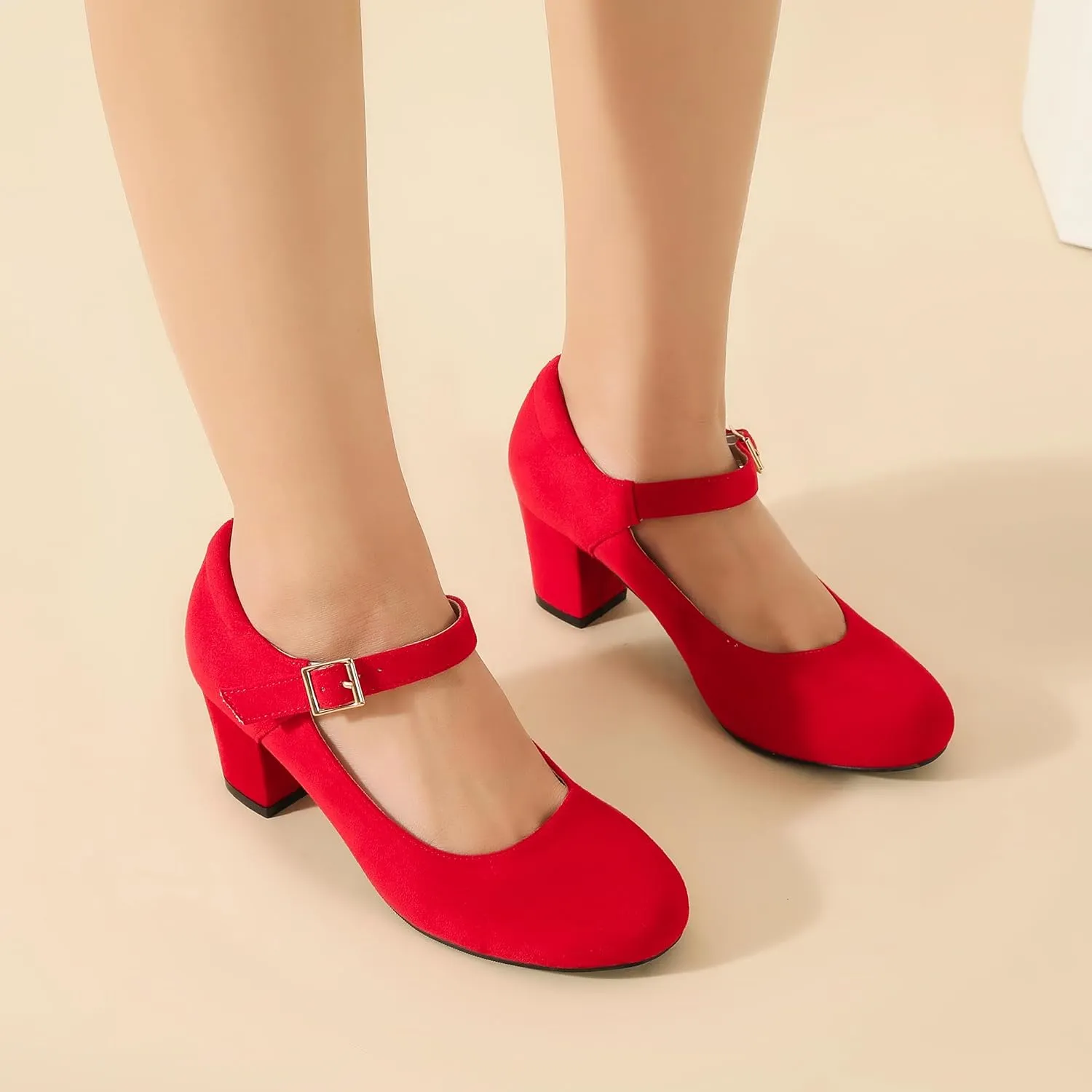 Women's Mary Jane Shoes Low Block Heel Ankle Strap Closed Round Toe Pumps Dress Wedding Office Work Church Shoes