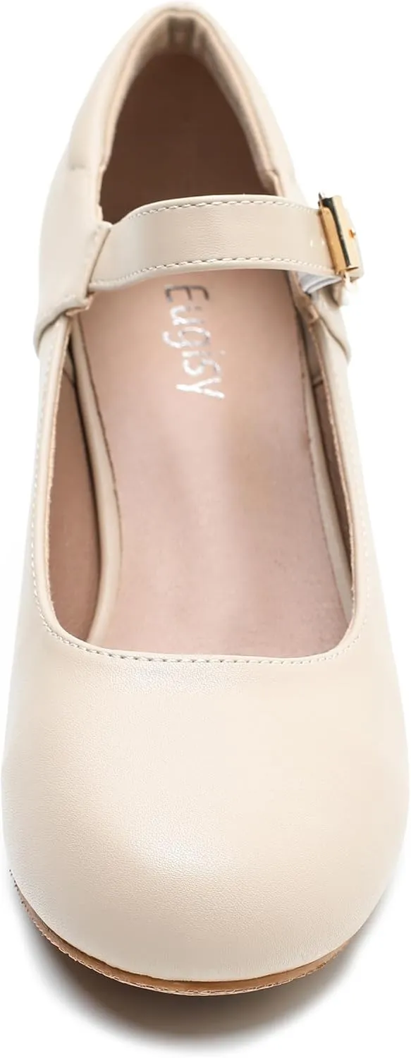 Women's Mary Jane Shoes Low Block Heel Ankle Strap Closed Round Toe Pumps Dress Wedding Office Work Church Shoes