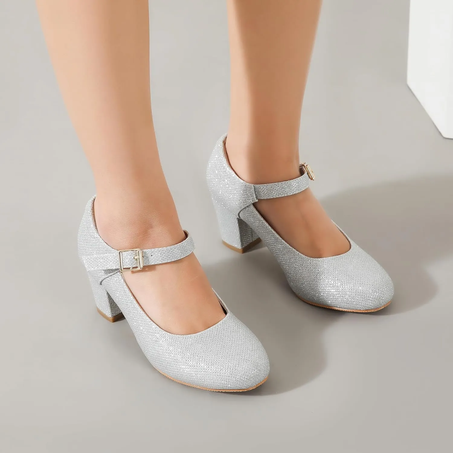 Women's Mary Jane Shoes Low Block Heel Ankle Strap Closed Round Toe Pumps Dress Wedding Office Work Church Shoes