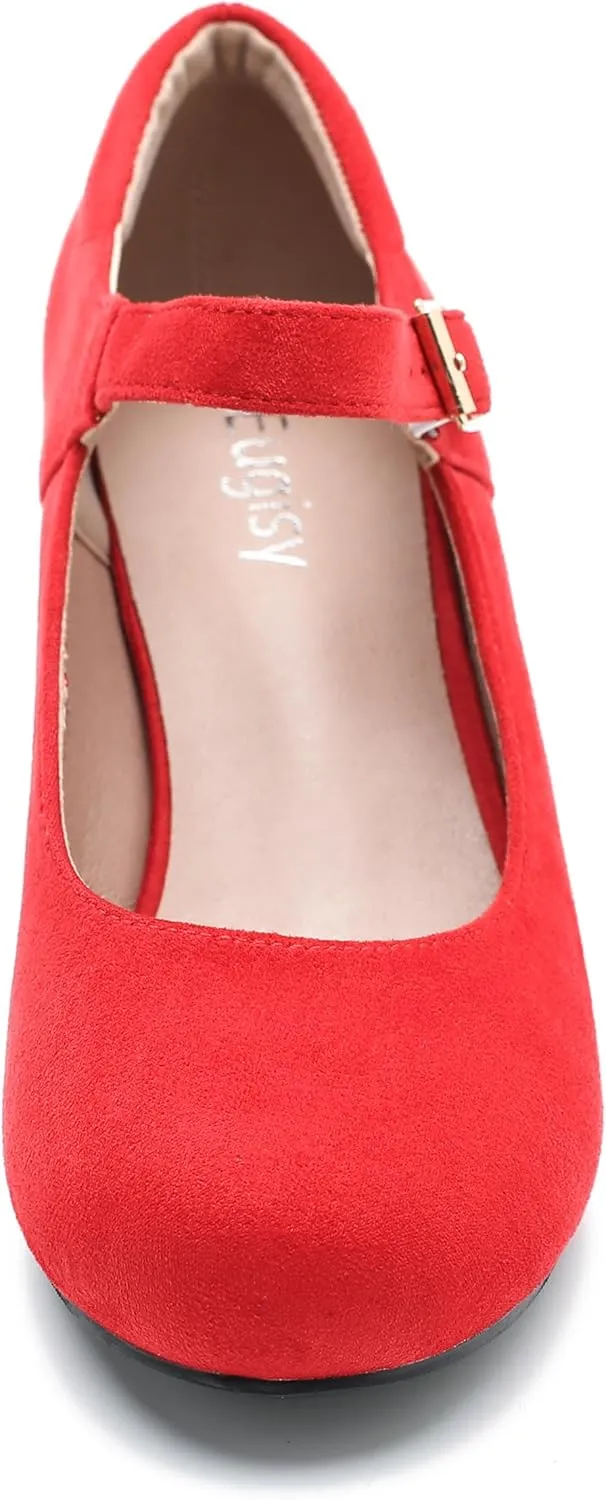 Women's Mary Jane Shoes Low Block Heel Ankle Strap Closed Round Toe Pumps Dress Wedding Office Work Church Shoes