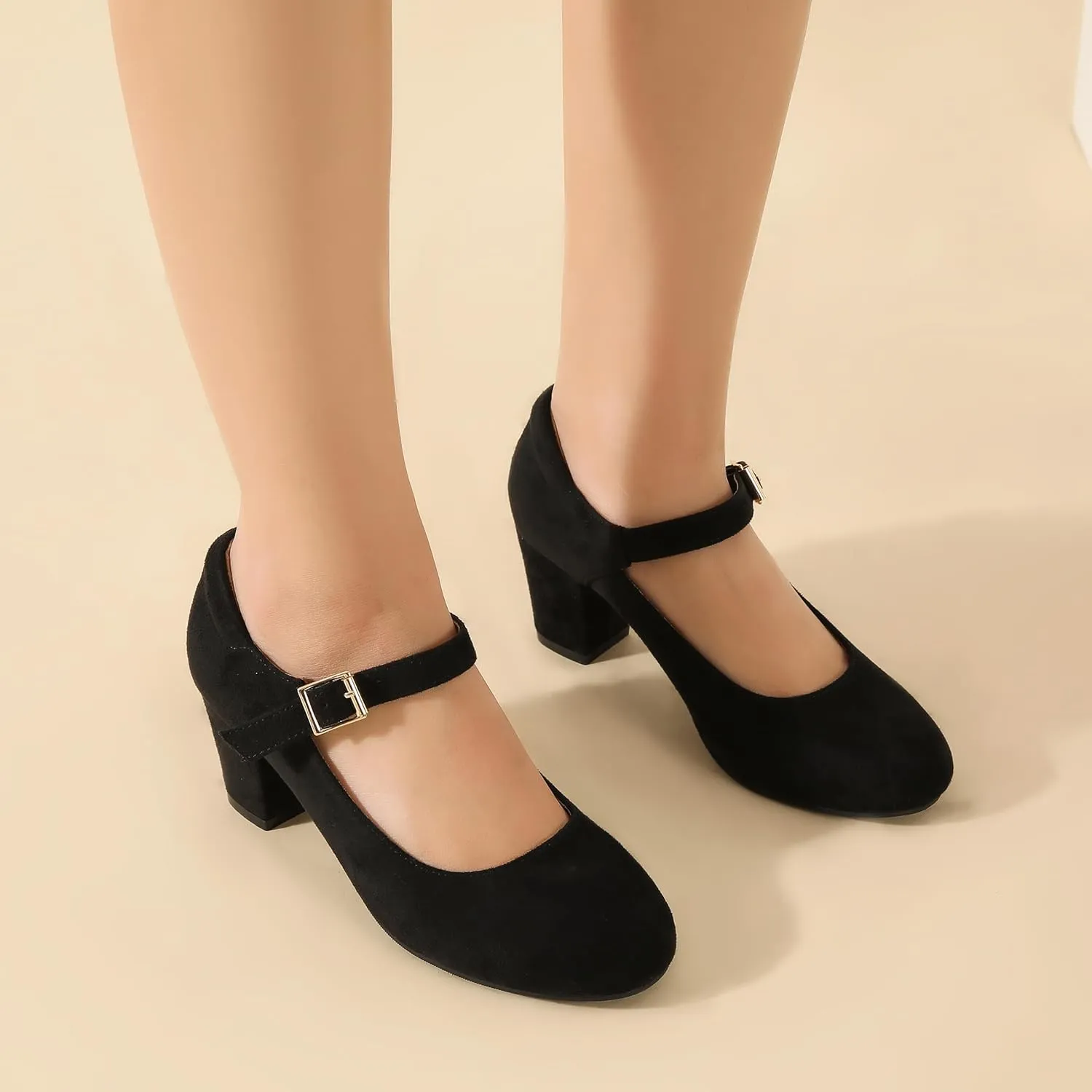 Women's Mary Jane Shoes Low Block Heel Ankle Strap Closed Round Toe Pumps Dress Wedding Office Work Church Shoes