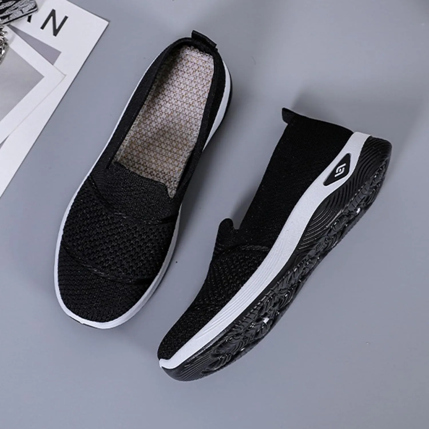Women's Mesh Flats Shoes Breathable Slip on Shoes Casual Comfort Shoe Plus Size Trendy Shoes Walking Flats Shoe