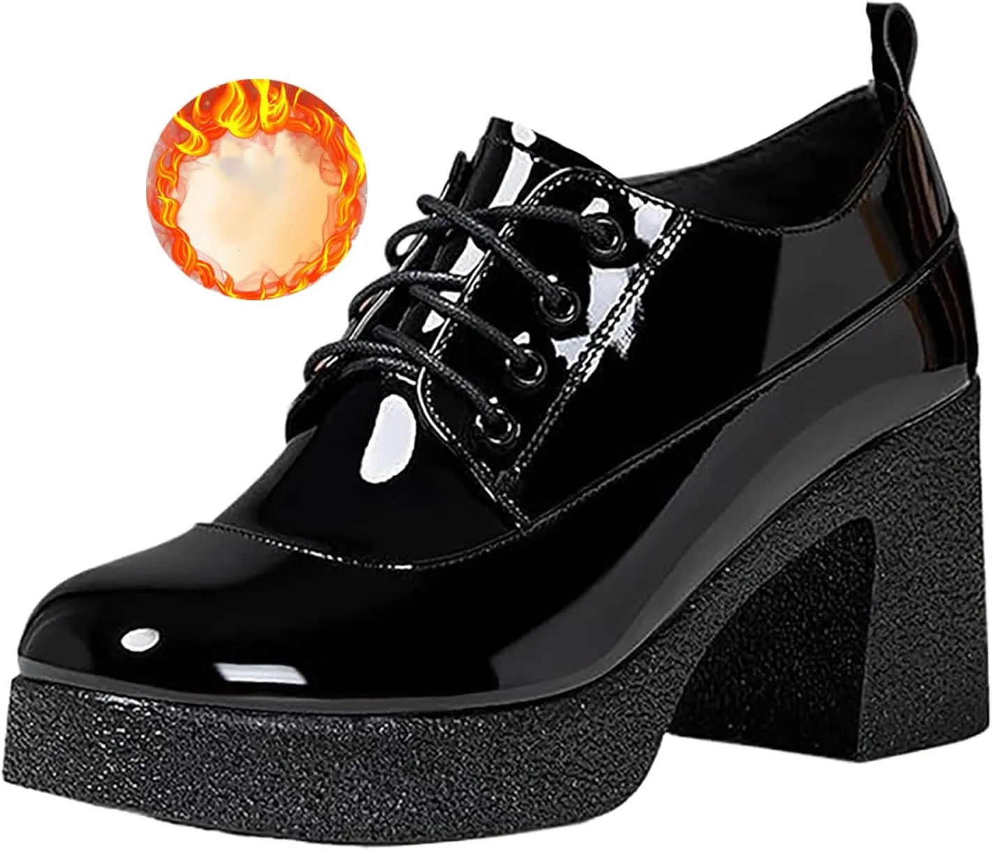 Women's Patent Leather Printed Platform Mid Chunky Heel Oxfords Shoes Fall Winter Fashion Lace-Up Comfortable Block Heel Dress Pump Shoes for Work