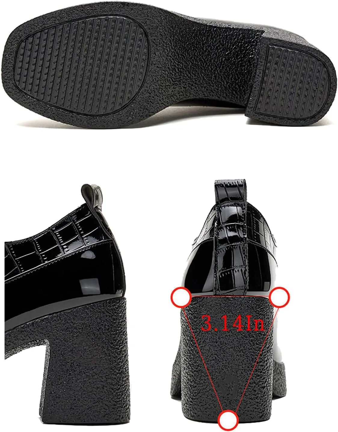 Women's Patent Leather Printed Platform Mid Chunky Heel Oxfords Shoes Fall Winter Fashion Lace-Up Comfortable Block Heel Dress Pump Shoes for Work